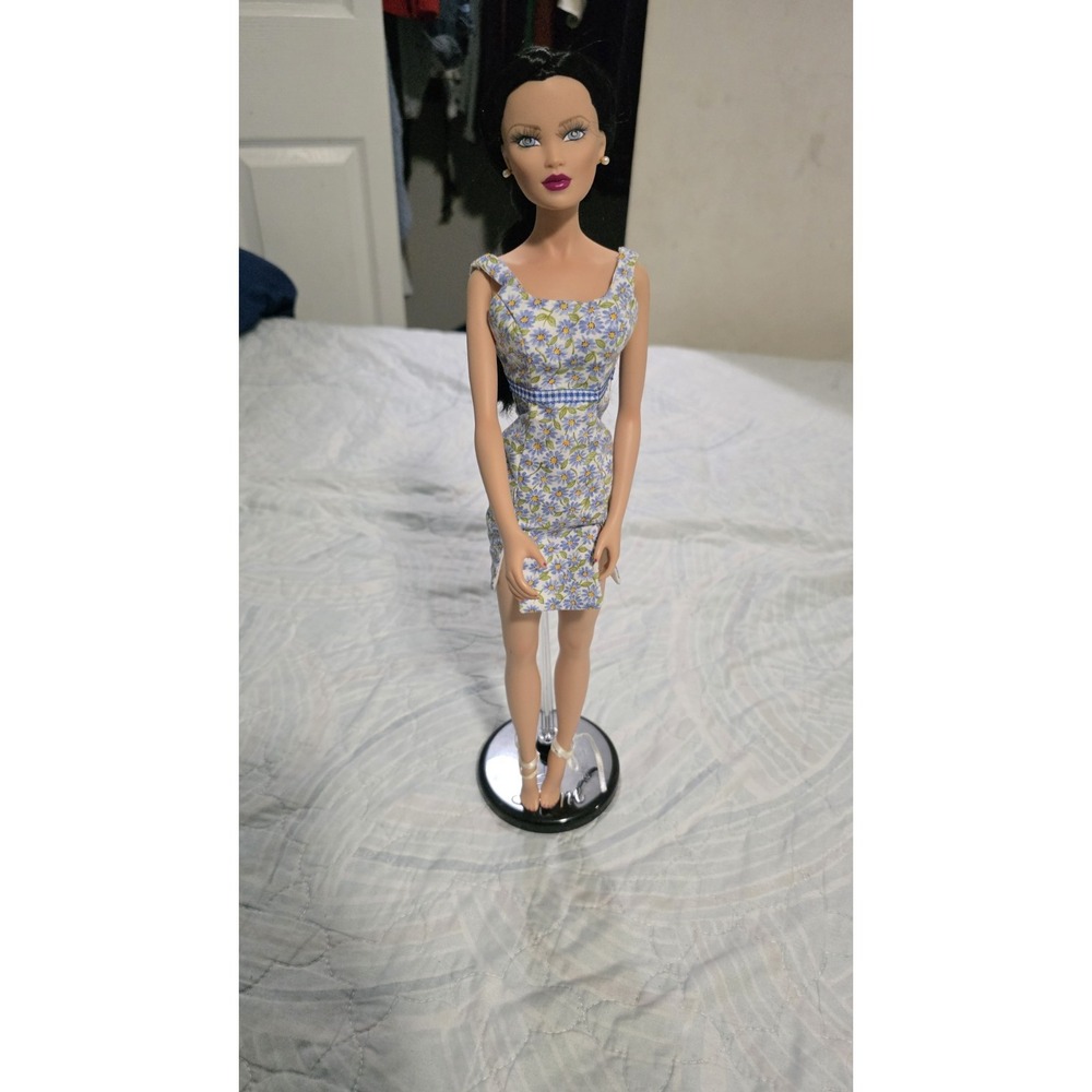 Sandra Bilotto AEL 2003 16" Fashion Doll Black Hair Floral Dress Shoes Stand